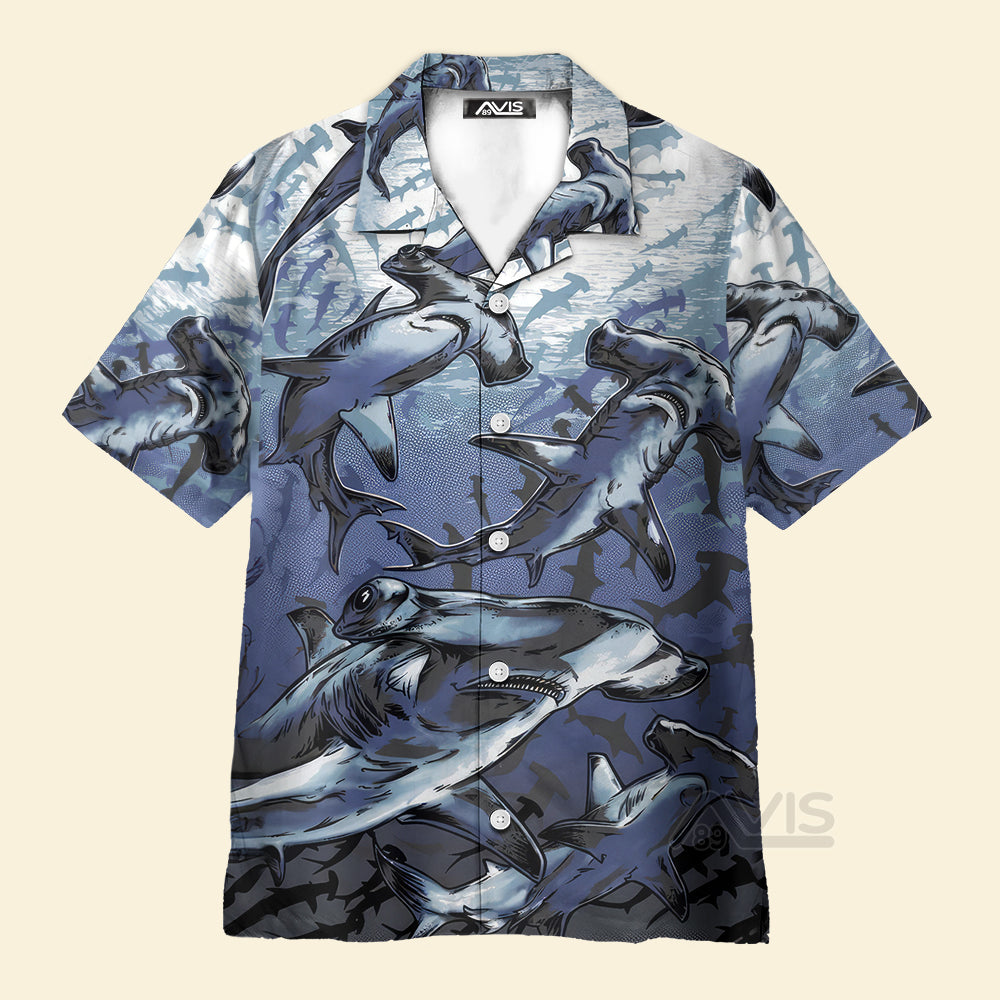 Deep Sea Hammerhead Shark Bottom Of The Sea Pattern - Hawaiian Shirt