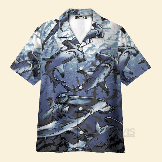 Deep Sea Hammerhead Shark Bottom Of The Sea Pattern - Hawaiian Shirt