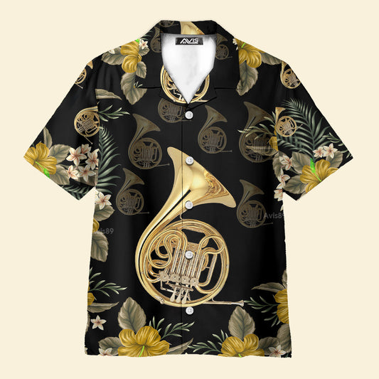 French Horn Black Music Instrument - Hawaiian Shirts
