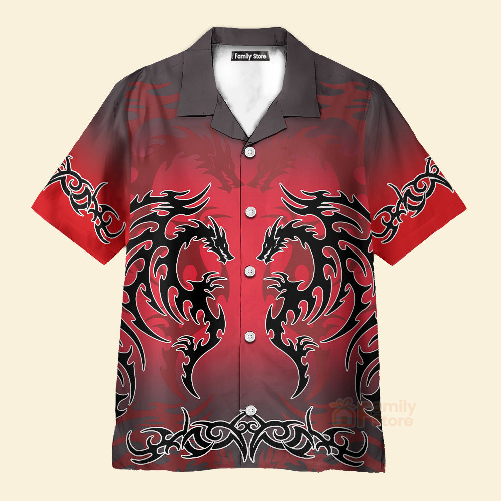 Red Tribal Tattoo Dragon  Fantasy Gothic Hawaiian Shirt