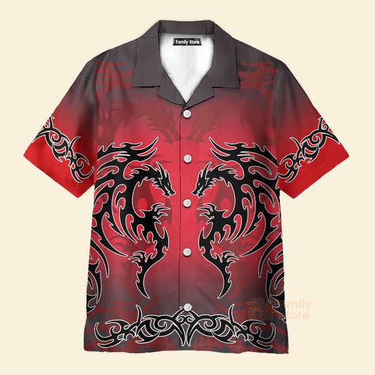 Red Tribal Tattoo Dragon  Fantasy Gothic Hawaiian Shirt