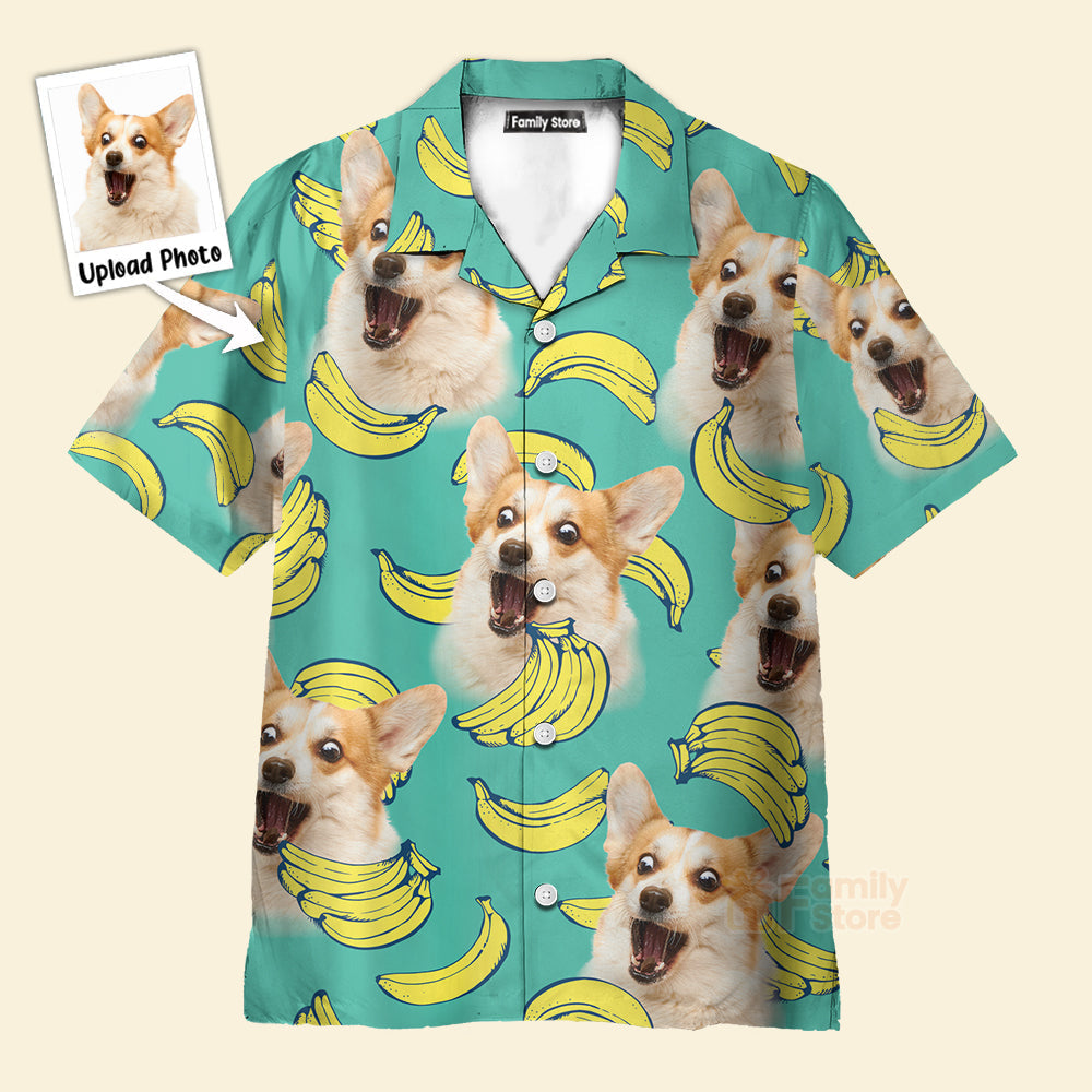 Custom Face Dog Lover, Cat Puppy Lovers  Gift - Banana Pattern Mint Color -  Hawaiian Shirt