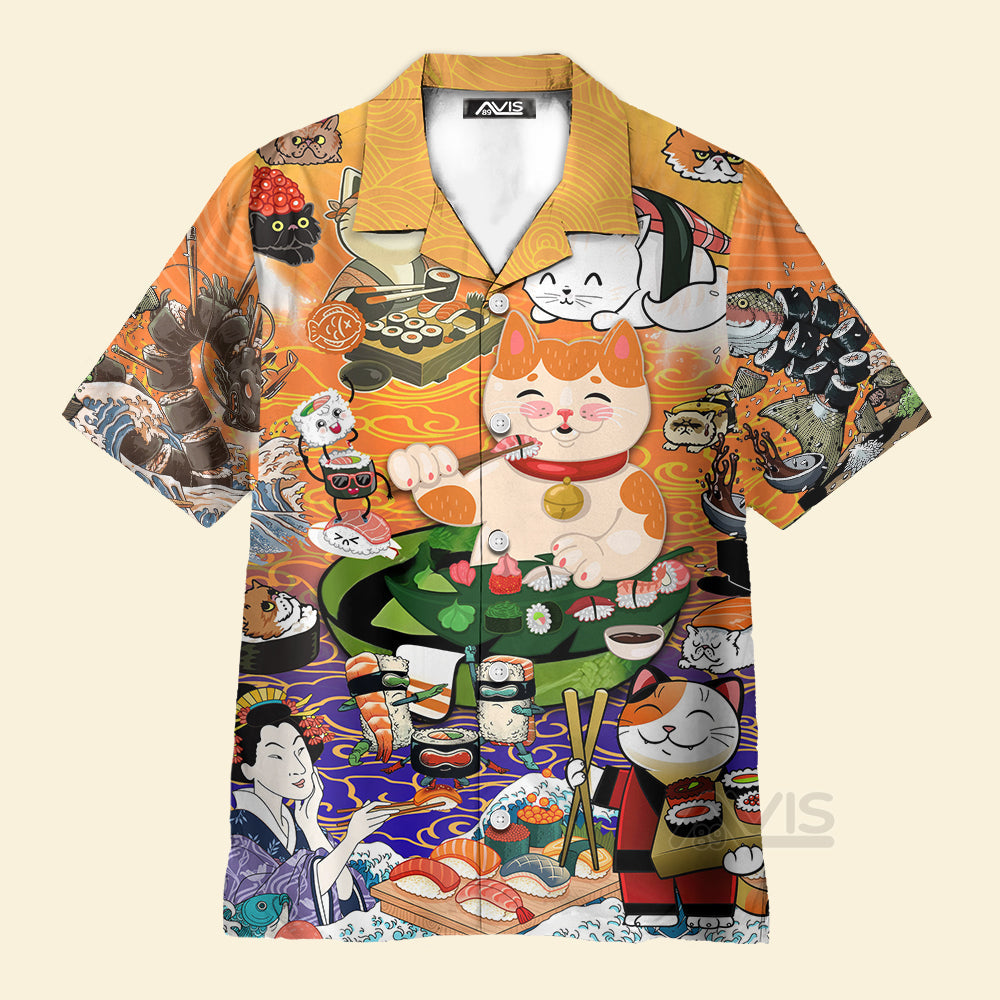 Cat Keep Calm And Eat Sushi - Hawaiian Shirt