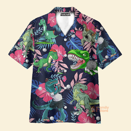 Golf Funny Dinosaur Back Nines Matter Tropical Pattern - Hawaiian Shirt
