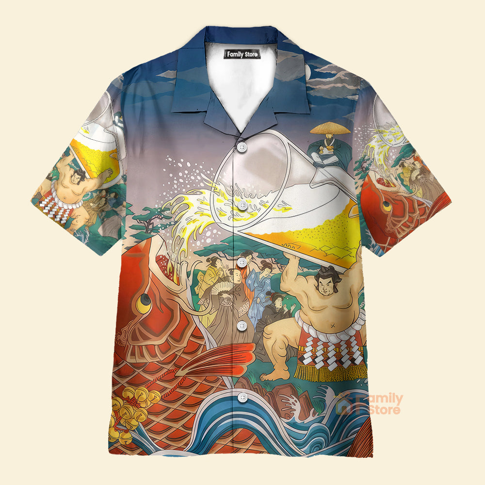 Oktoberfest Carp Drink Beer Sumo Blue And Red - Hawaiian Shirt