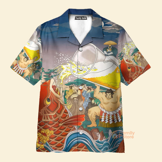 Oktoberfest Carp Drink Beer Sumo Blue And Red - Hawaiian Shirt