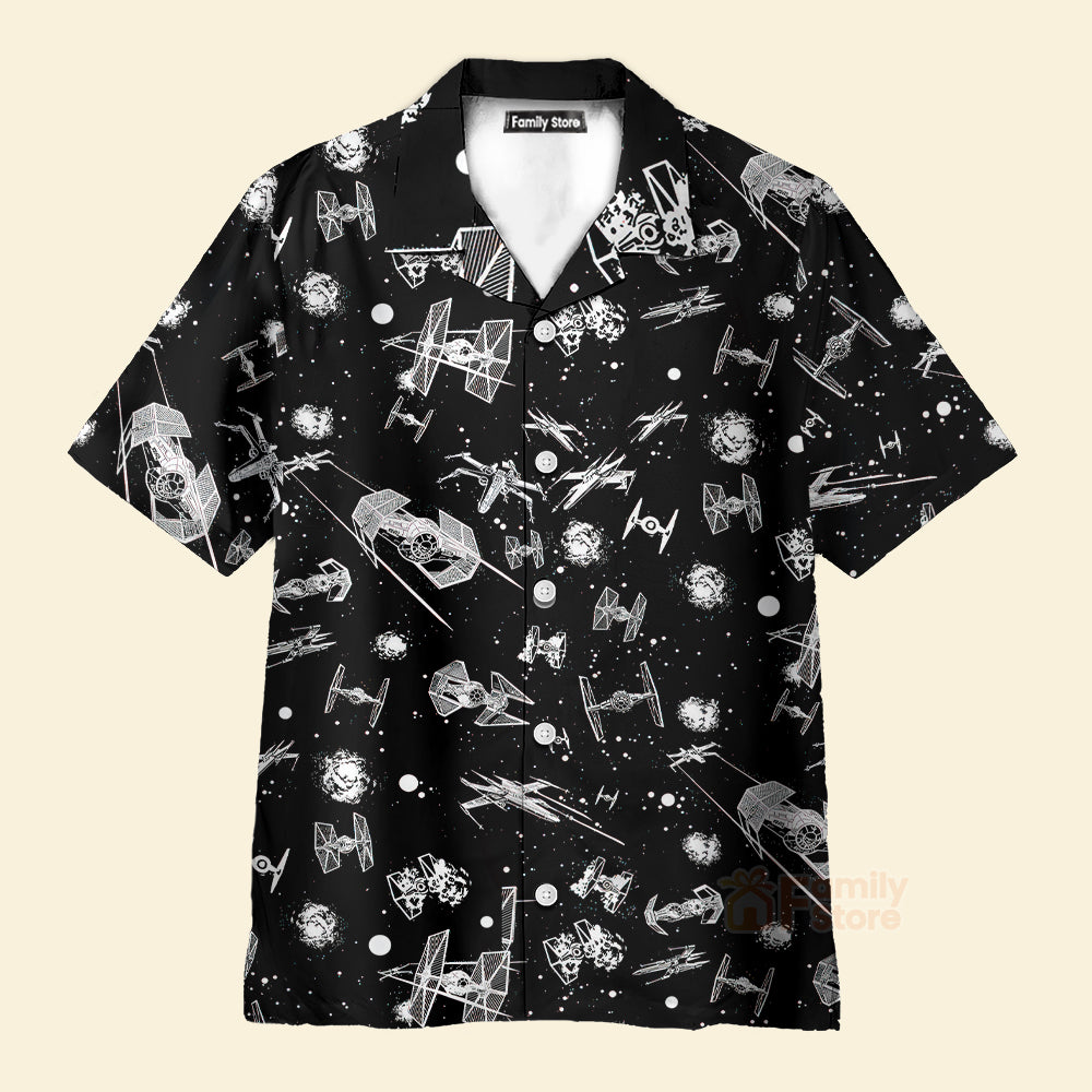 Stwa Spacecraft Pattern Button Down Hawaiian Shirt