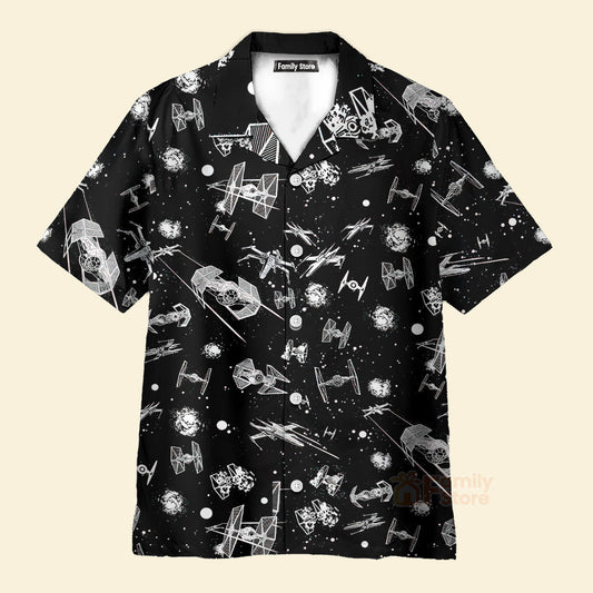 Stwa Spacecraft Pattern Button Down Hawaiian Shirt