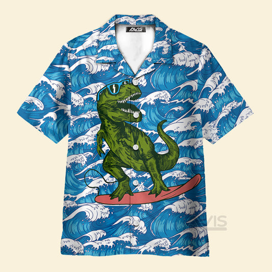 Surfing T-Rex Dinosaur - Hawaiian Shirt