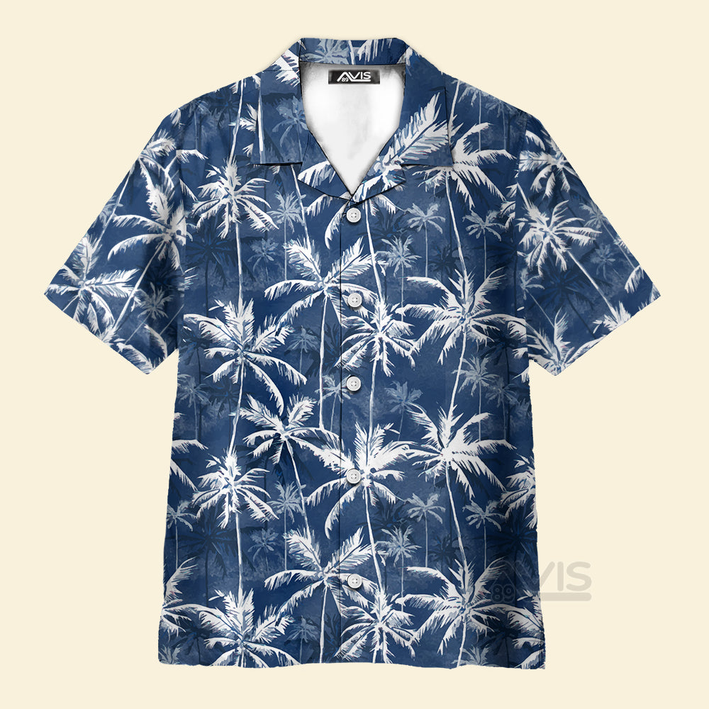 White Palm Tree Pattern Tropical - Hawaiian Shirt