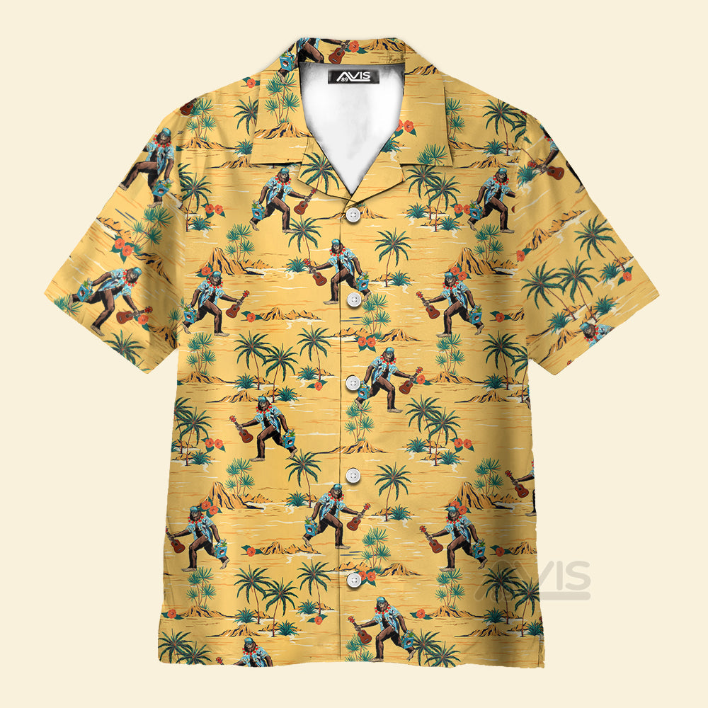 Coconut Tree Bigfoot With Guitar Yellow - Hawaiian Shirt