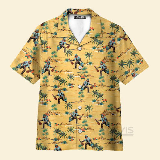 Coconut Tree Bigfoot With Guitar Yellow - Hawaiian Shirt