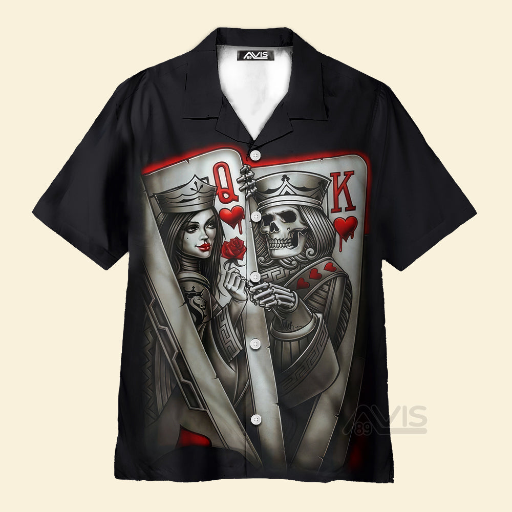Skull Card Print Poker Queen And King - Hawaiian Shirt