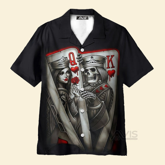 Skull Card Print Poker Queen And King - Hawaiian Shirt