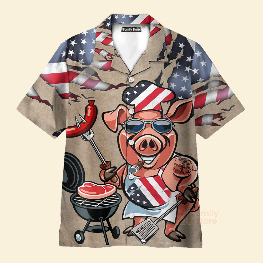 BBQ Pig Cooker Chest Pocket Short Sleeve Casual Shirt Hawaiian Shirt