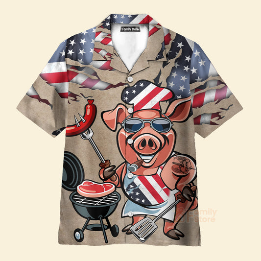 BBQ Pig Cooker Chest Pocket Short Sleeve Casual Shirt Hawaiian Shirt