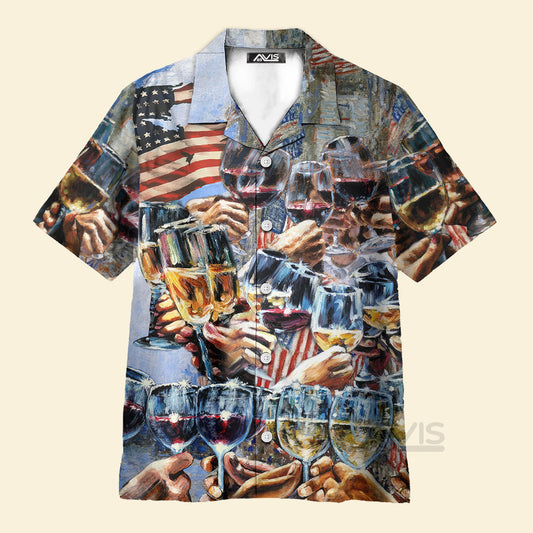 Wine Cheers Independence Day - Hawaiian Shirt