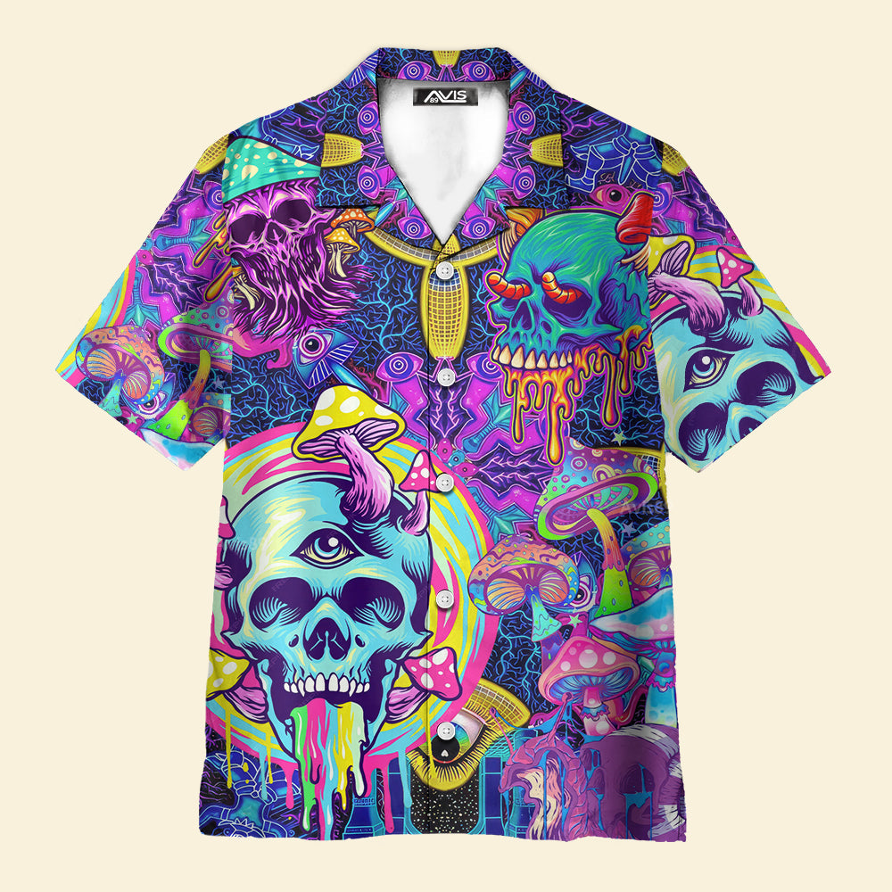 Vaporwave Psychedelic Hippie Skull And Mushrooms - Hawaiian Shirt
