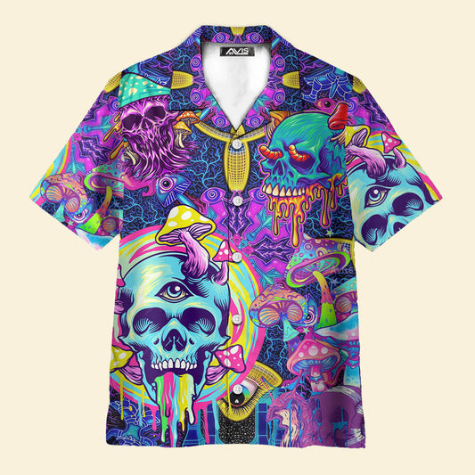 Vaporwave Psychedelic Hippie Skull And Mushrooms - Hawaiian Shirt
