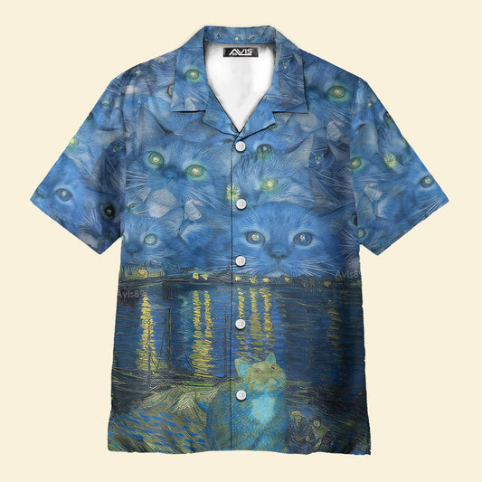Cat Starry Night Art - Gift For Men And Women -  Hawaiian Shirt