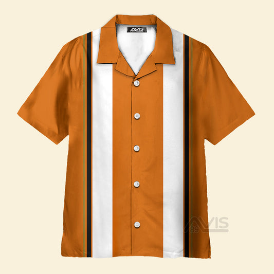 Geometric Striped Orange And White - Hawaiian Shirt