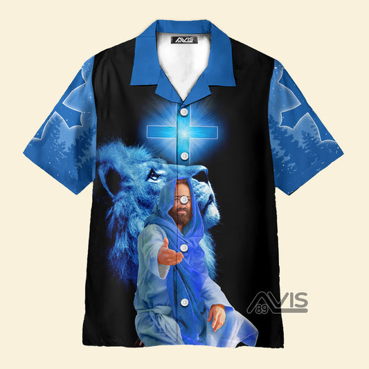 My Faith-Inspired Lion Save Me Blue And Black - Hawaiian Shirt