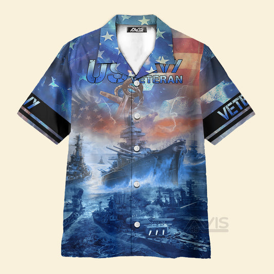 Navy Ships At Sea And Anchors US Veteran - Hawaiian Shirt