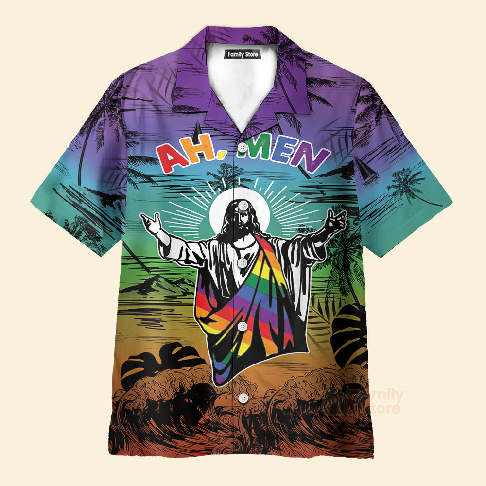 Ah Men Funny Jesus Lgbt Pride Aloha Hawaiian Shirt