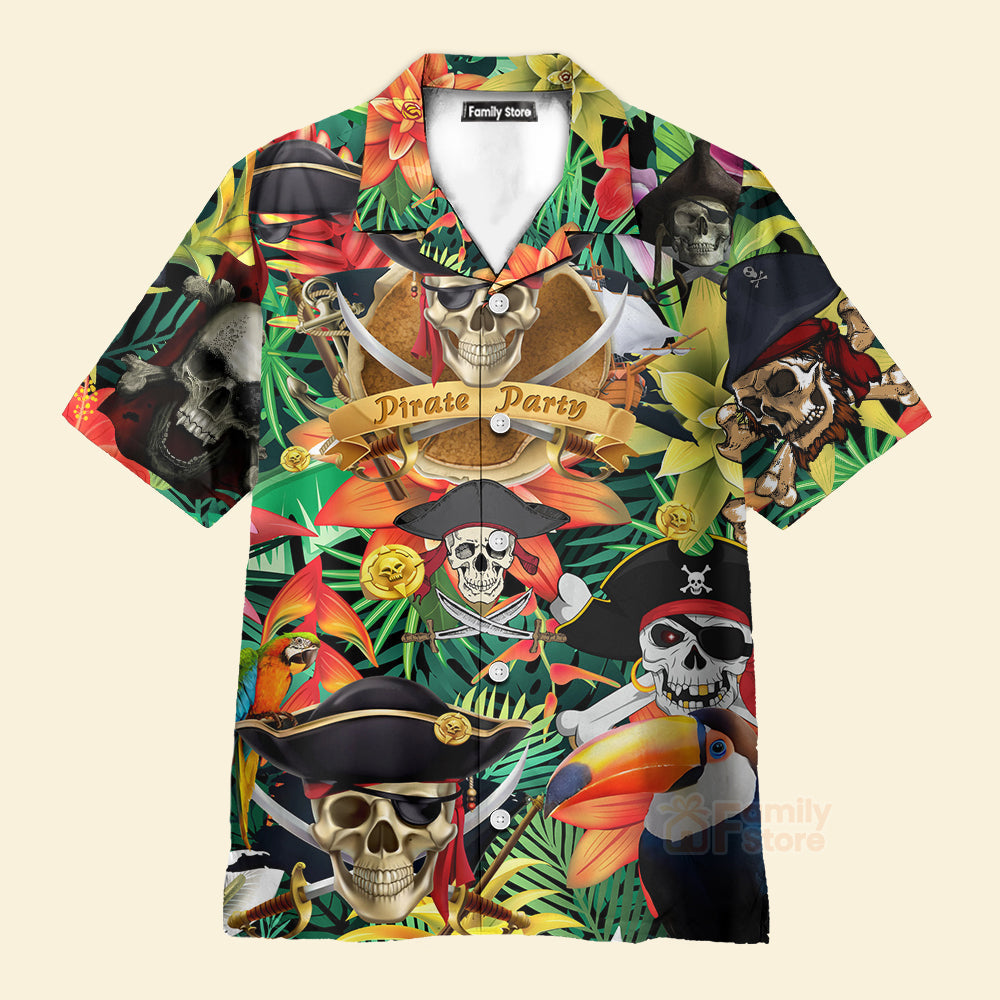 Tropical Pirates Skull Make Legends Black Aloha Hawaiian Shirt