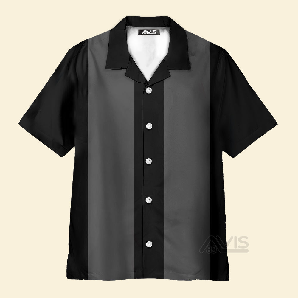 50s Bowling Style Grey Black - Hawaiian Shirt