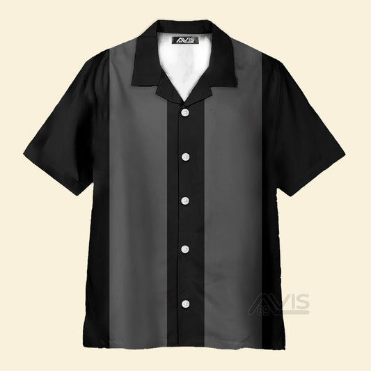 50s Bowling Style Grey Black - Hawaiian Shirt