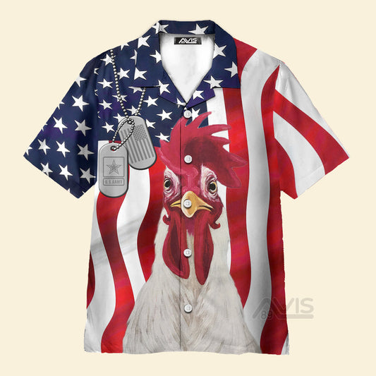 Independence Day American Flag Fun Rooster Breast - Hawaiian Shirt