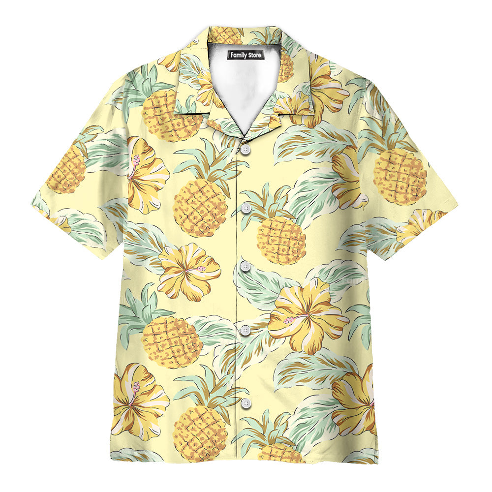 Tropical Yellow Pineapples Green Palm Leaves- Hawaiian Shirt for Men | PT