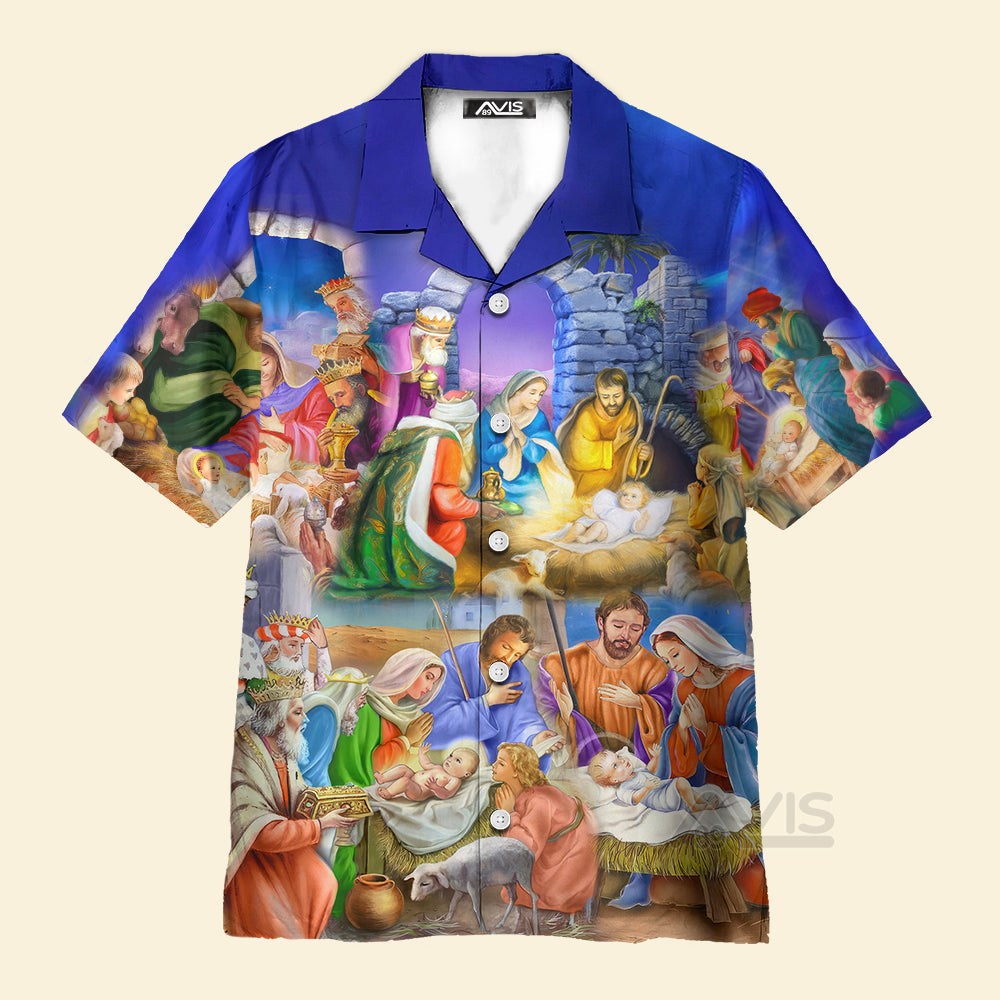 Nativity Christmas Birth Of Faith-Inspired Blue - Hawaiian Shirt