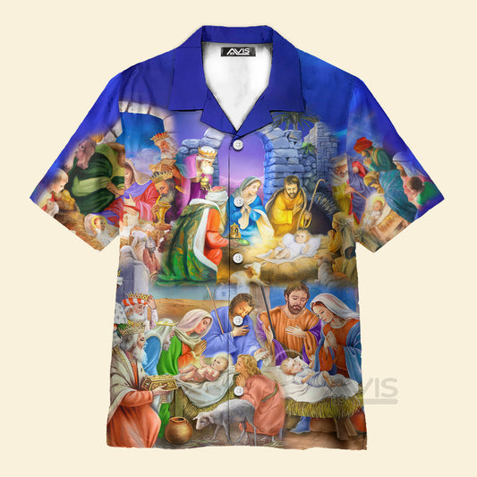 Nativity Christmas Birth Of Faith-Inspired Blue - Hawaiian Shirt