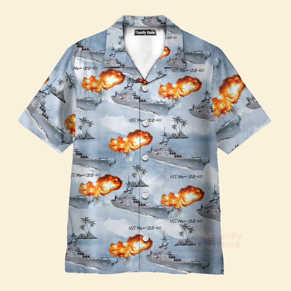 Warship Battleship USS Missouri (BB-63) "Mighty Mo" Palm Tree - Hawaiian Shirt