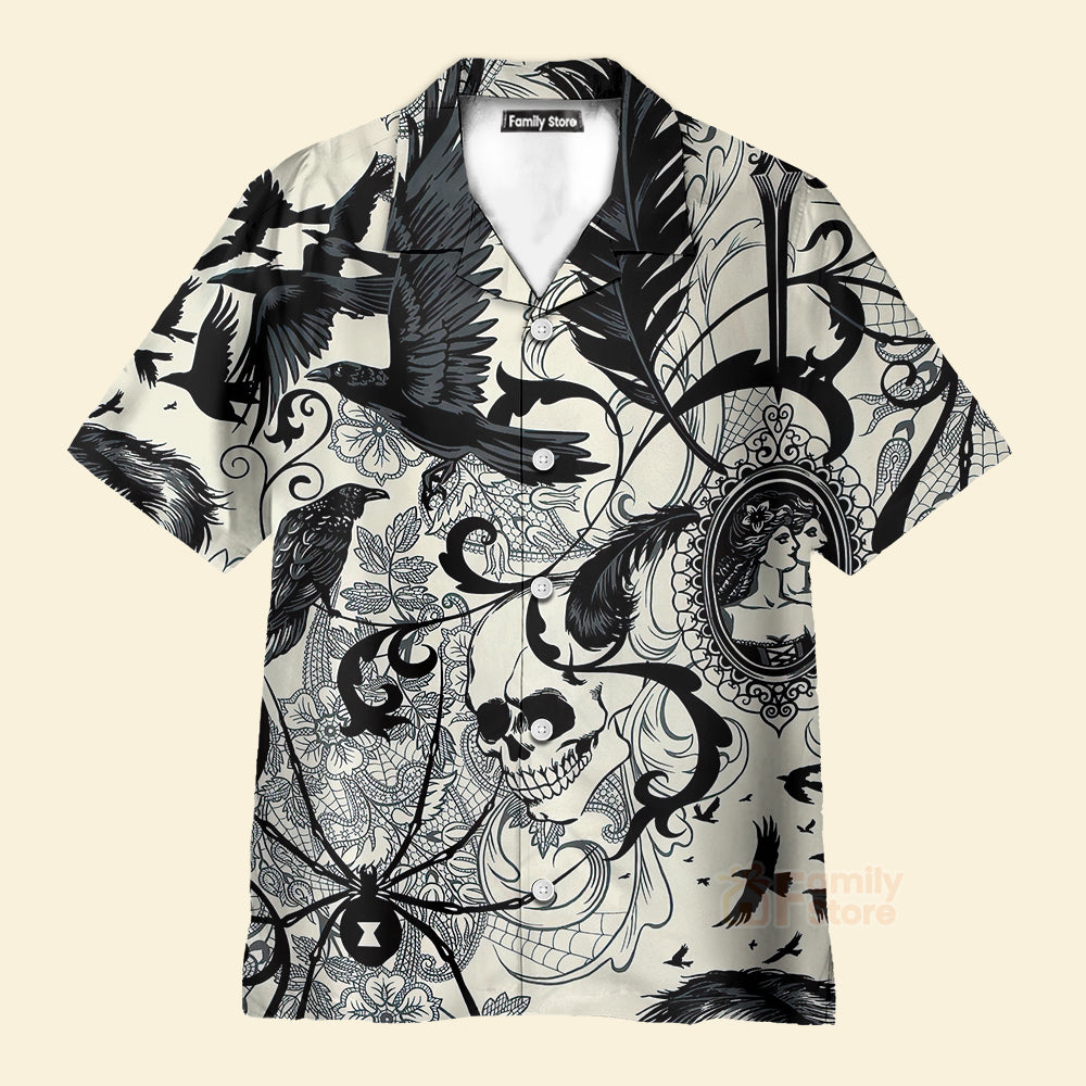 Gothic Skull Casual Crow And Skull Print Hawaiian Shirt