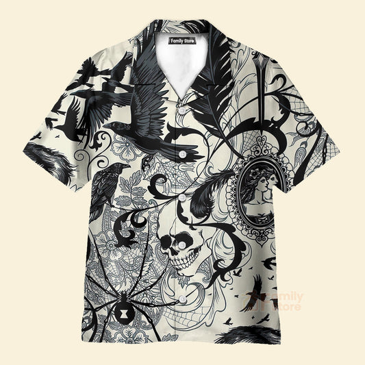 Gothic Skull Casual Crow And Skull Print Hawaiian Shirt