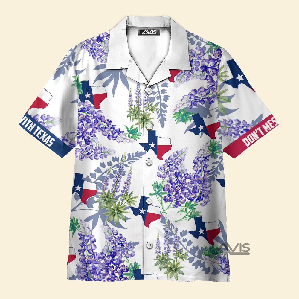 Bluebonnet Texas Purple Version Button Down Floral And Flag - Hawaiian Shirt