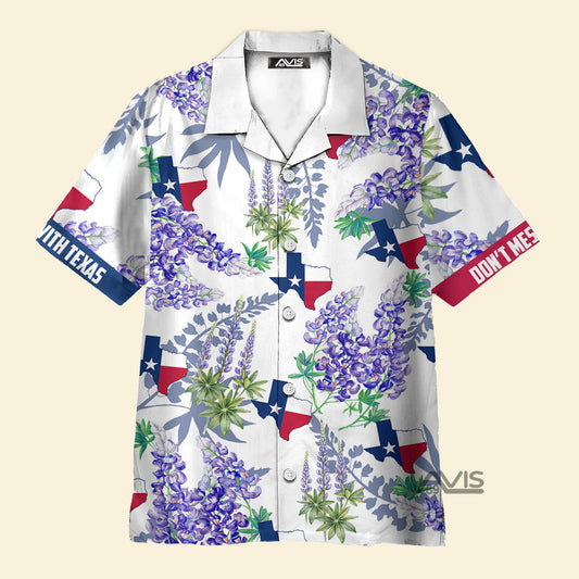 Bluebonnet Texas Purple Version Button Down Floral And Flag - Hawaiian Shirt