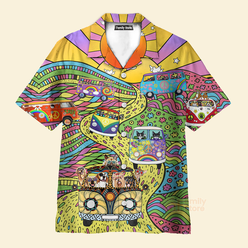 Hippie Dogs And Cats Bus Hawaiian Shirt