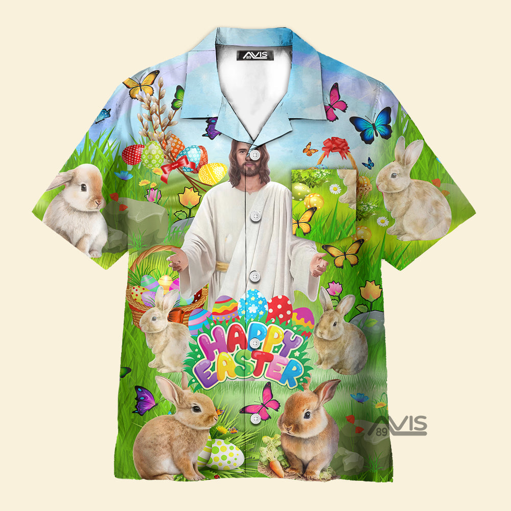 Jesus Happy Easter Rabbit Chilling In The Flower - Hawaiian Shirt