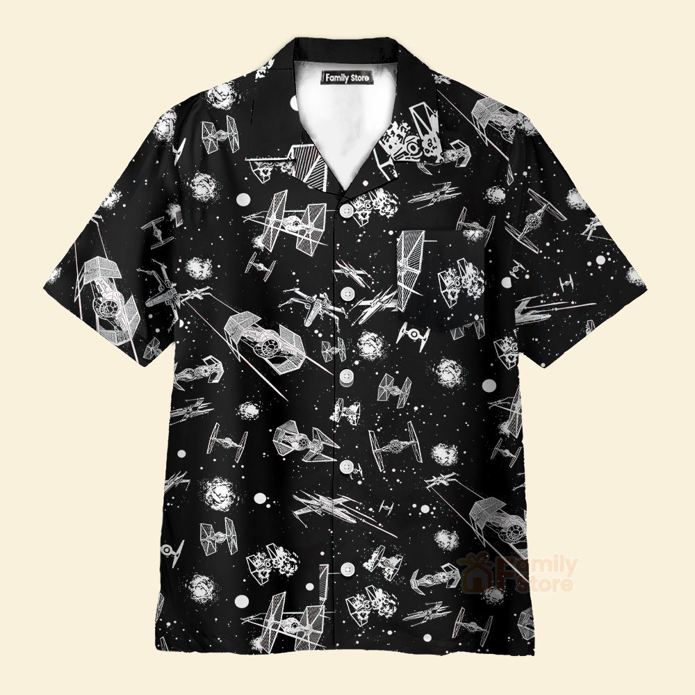 Stwa Spacecraft Pattern Button Down Hawaiian Shirt