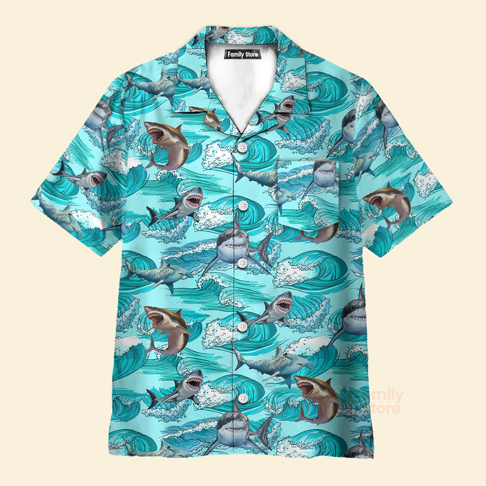Sharks On Sea Waves Hawaiian Shirt