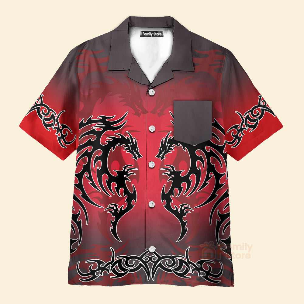 Red Tribal Tattoo Dragon  Fantasy Gothic Hawaiian Shirt