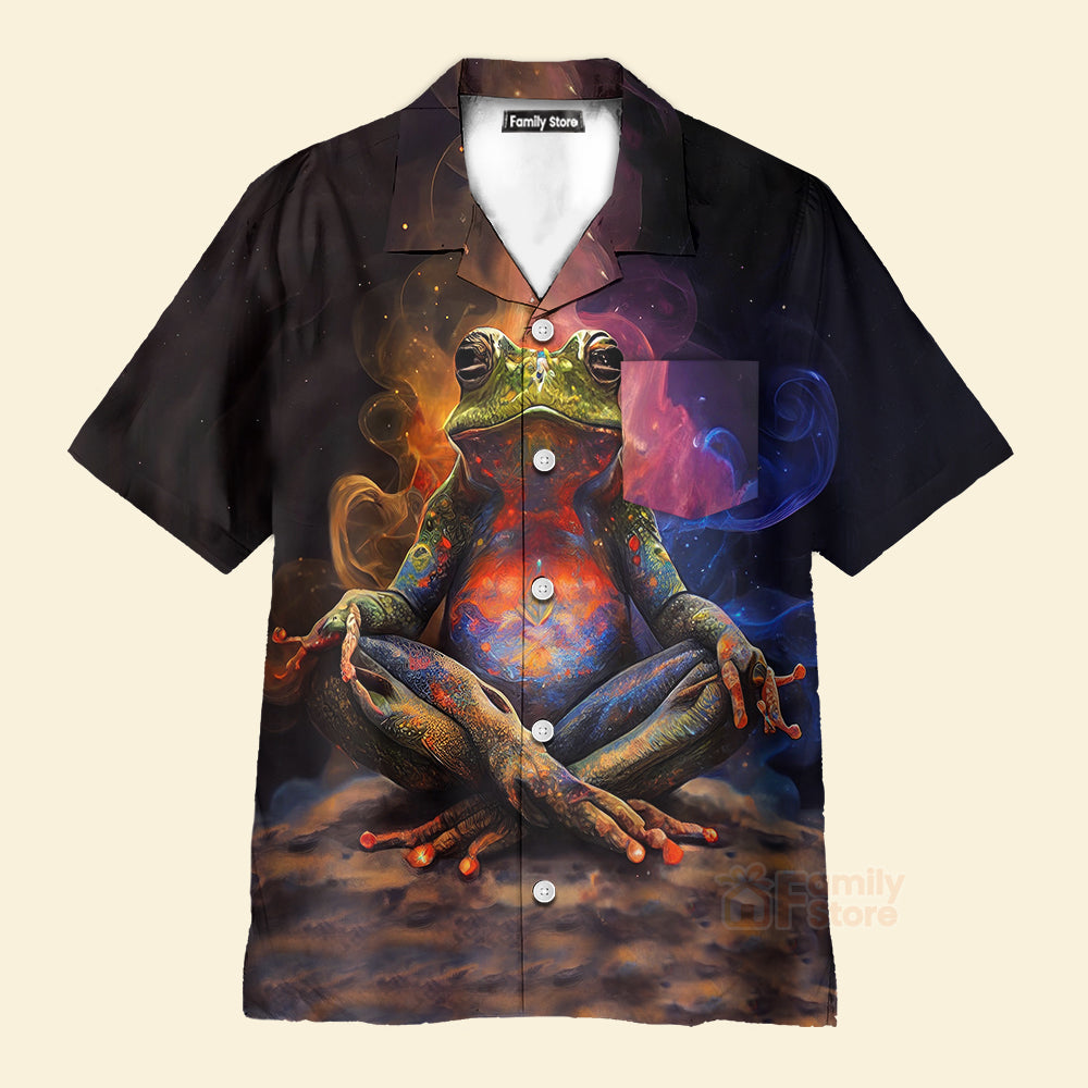 Spiritual Meditation Trendy Frog Print Short Sleeve Shirt  - Hawaiian Shirt