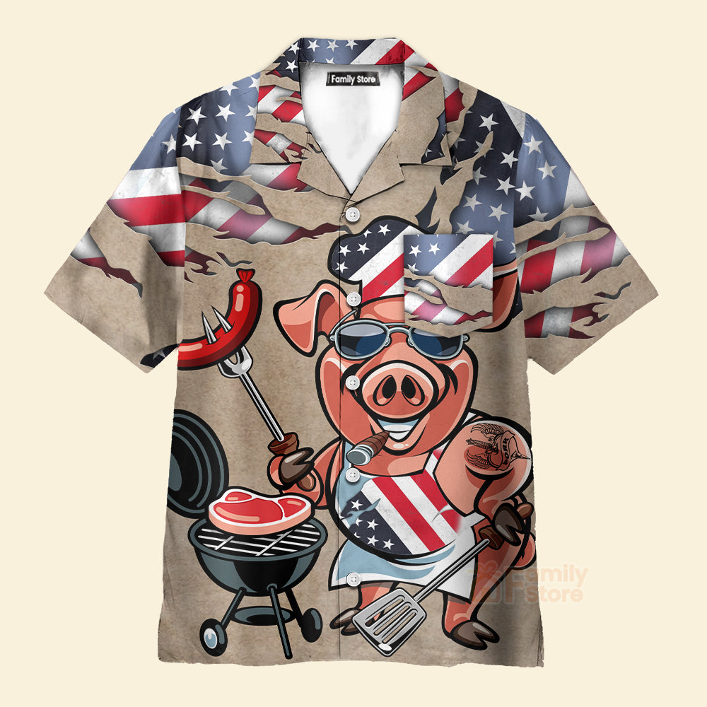 BBQ Pig Cooker Chest Pocket Short Sleeve Casual Shirt Hawaiian Shirt