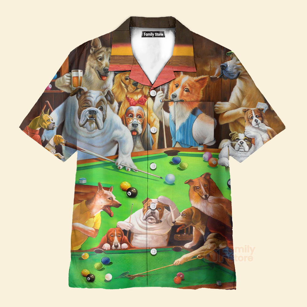 Funny Vintage Billiard Dogs Playing Pool - Hawaiian Shirt
