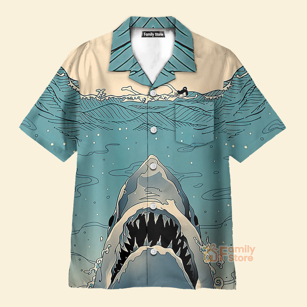 Japanese Ukiyo-e Shark Chest Pocket Short Sleeve Hawaiian Shirt