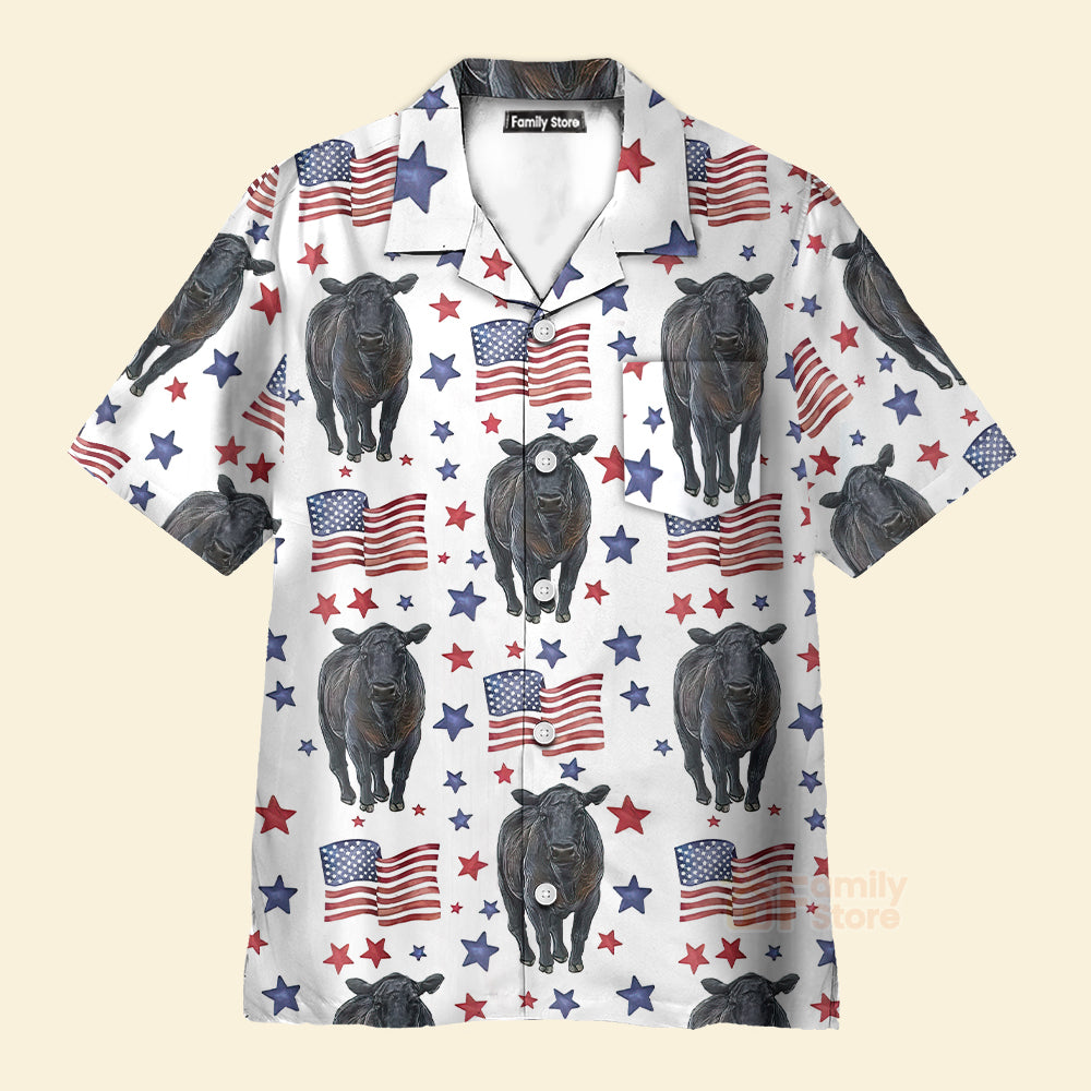 Unique Black Angus American Flag Pattern Hawaiian Shirt